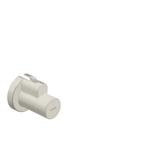 Wandhalterung aus Edelstahl, präsentiert von Hansgrohe, mit einem minimalistischen Design und einem schlanken, runden Körper. Ideal für moderne Badgestaltungen.